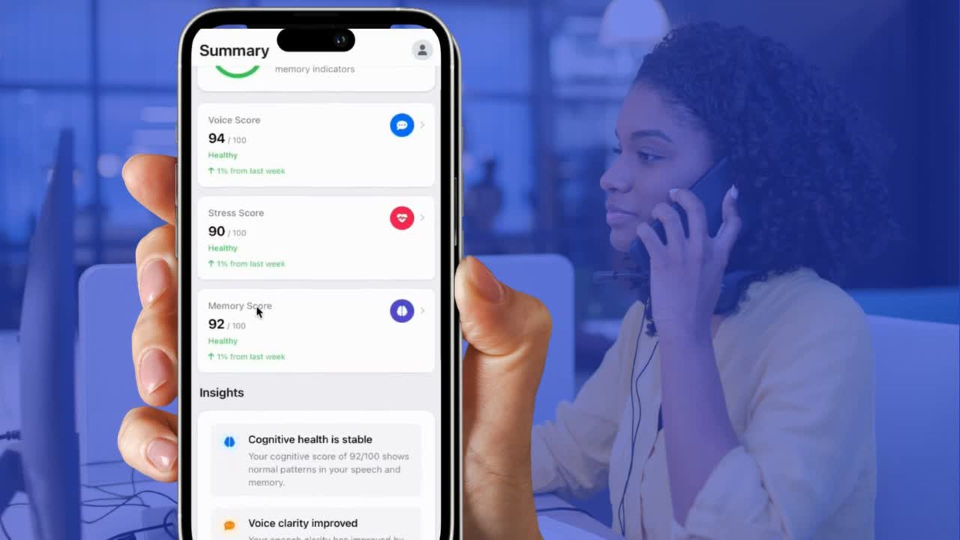 Ola! app - cognitive health summary screen